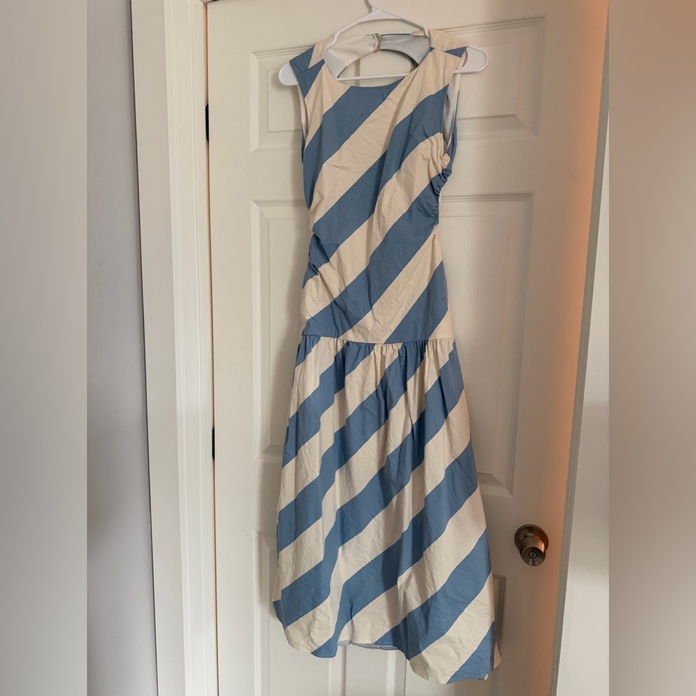 Sleeveless Blue and White Striped Dress